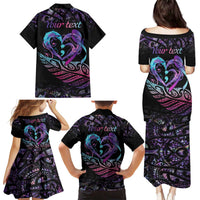Personalised Your Life Matters Family Matching Puletasi and Hawaiian Shirt Suicide Prevention Awareness Semicolon Heart LT9 - Polynesian Pride