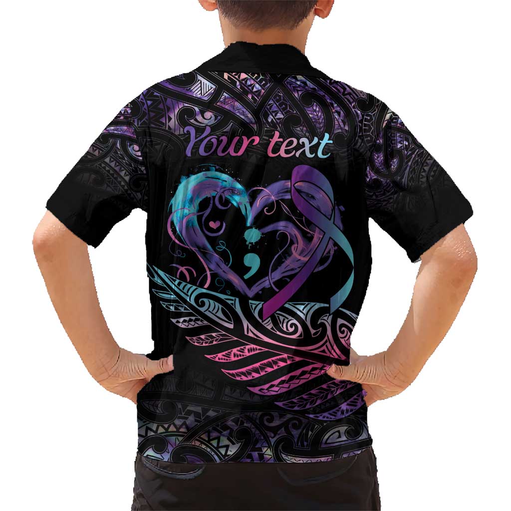 Personalised Your Life Matters Family Matching Short Sleeve Bodycon Dress and Hawaiian Shirt Suicide Prevention Awareness Semicolon Heart LT9 - Polynesian Pride