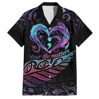 Personalised Your Life Matters Family Matching Short Sleeve Bodycon Dress and Hawaiian Shirt Suicide Prevention Awareness Semicolon Heart LT9 Dad's Shirt - Short Sleeve Black - Polynesian Pride