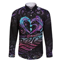 Personalised Your Life Matters Family Matching Short Sleeve Bodycon Dress and Hawaiian Shirt Suicide Prevention Awareness Semicolon Heart LT9 Dad's Shirt - Long Sleeve Black - Polynesian Pride