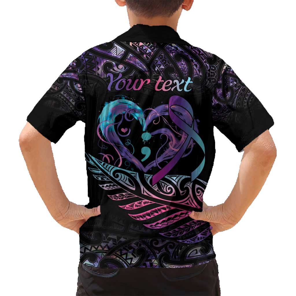 Personalised Your Life Matters Family Matching Summer Maxi Dress and Hawaiian Shirt Suicide Prevention Awareness Semicolon Heart LT9 - Polynesian Pride
