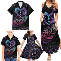 Personalised Your Life Matters Family Matching Summer Maxi Dress and Hawaiian Shirt Suicide Prevention Awareness Semicolon Heart LT9 - Polynesian Pride