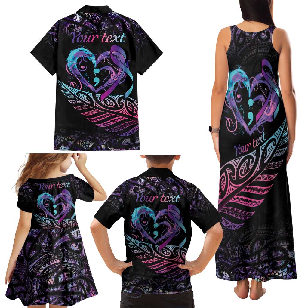 Personalised Your Life Matters Family Matching Tank Maxi Dress and Hawaiian Shirt Suicide Prevention Awareness Semicolon Heart LT9 - Polynesian Pride