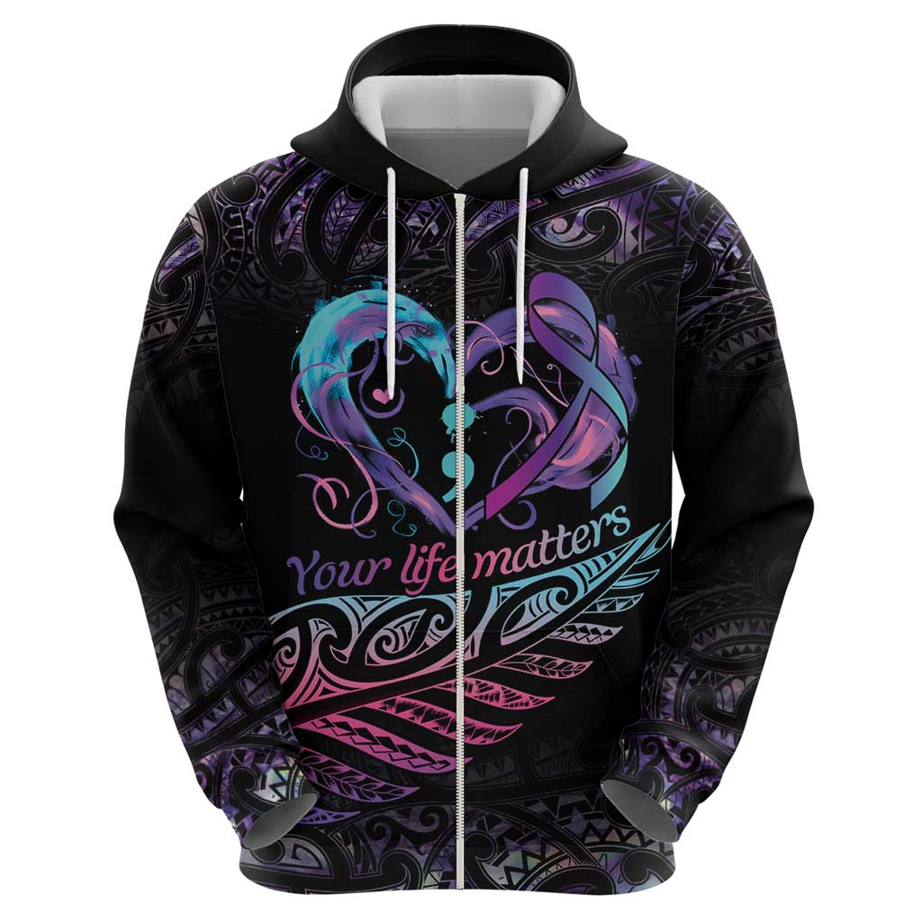 Personalised Your Life Matters Hoodie Suicide Prevention Awareness Semicolon Heart