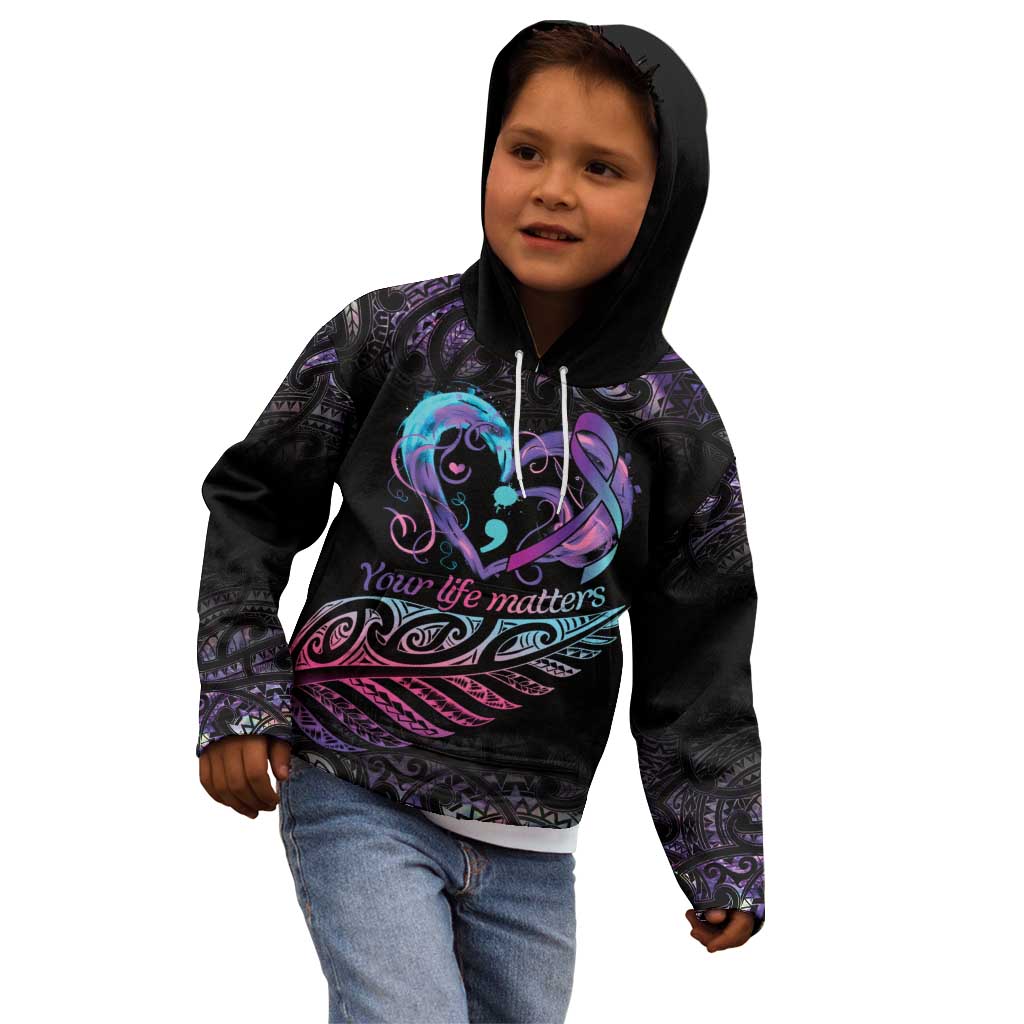Personalised Your Life Matters Kid Hoodie Suicide Prevention Awareness Semicolon Heart