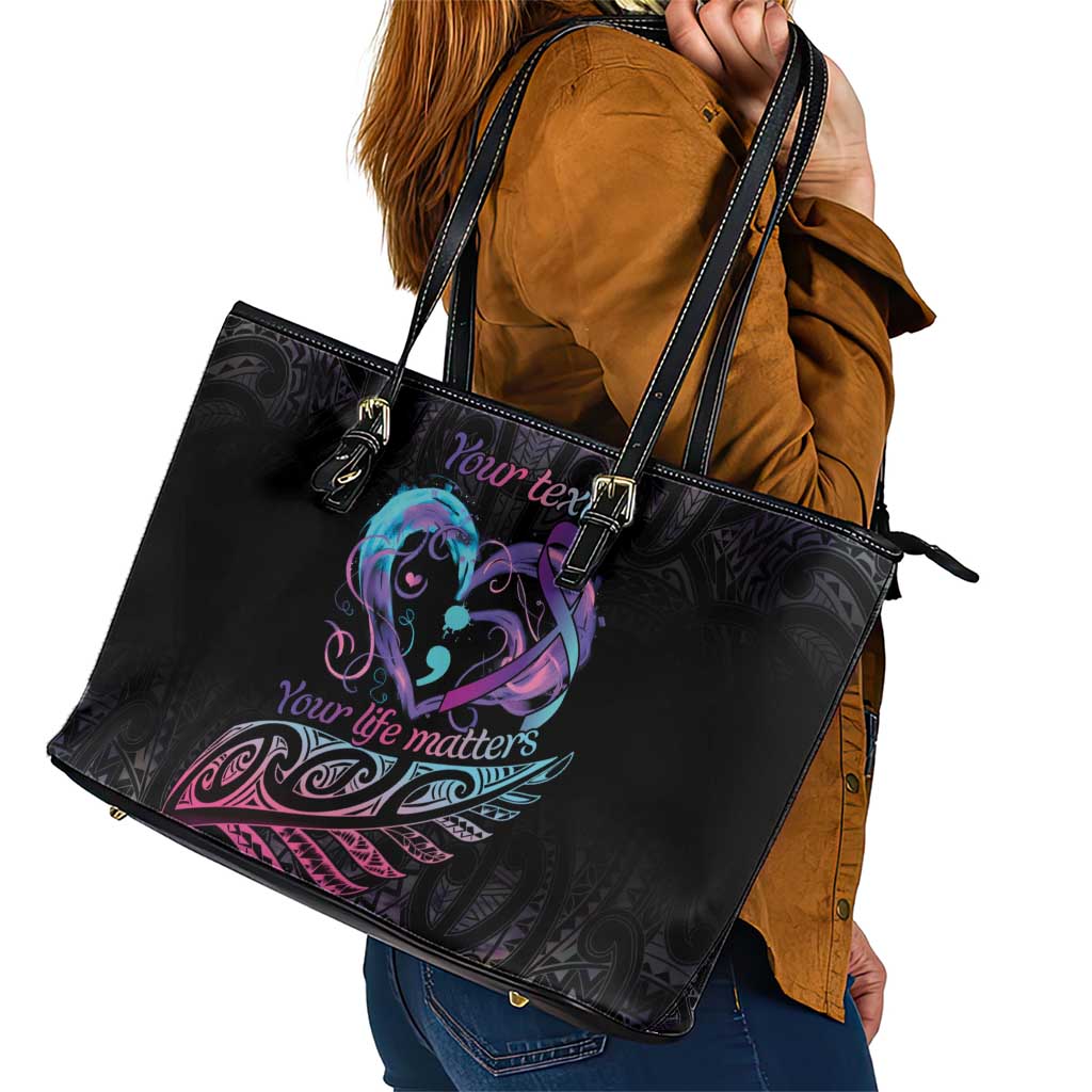 Personalised Your Life Matters Leather Tote Bag Suicide Prevention Awareness Semicolon Heart