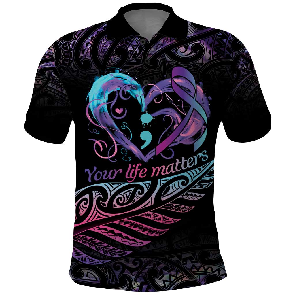 Personalised Your Life Matters Polo Shirt Suicide Prevention Awareness Semicolon Heart