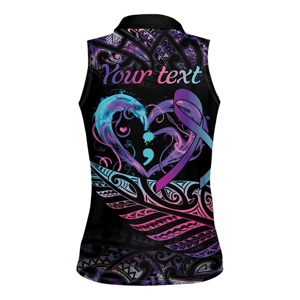 Personalised Your Life Matters Women Sleeveless Polo Shirt Suicide Prevention Awareness Semicolon Heart