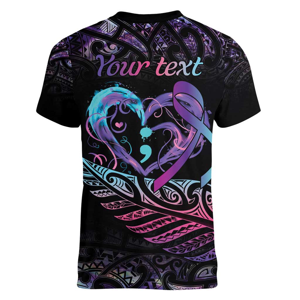 Personalised Your Life Matters Women V-Neck T-Shirt Suicide Prevention Awareness Semicolon Heart