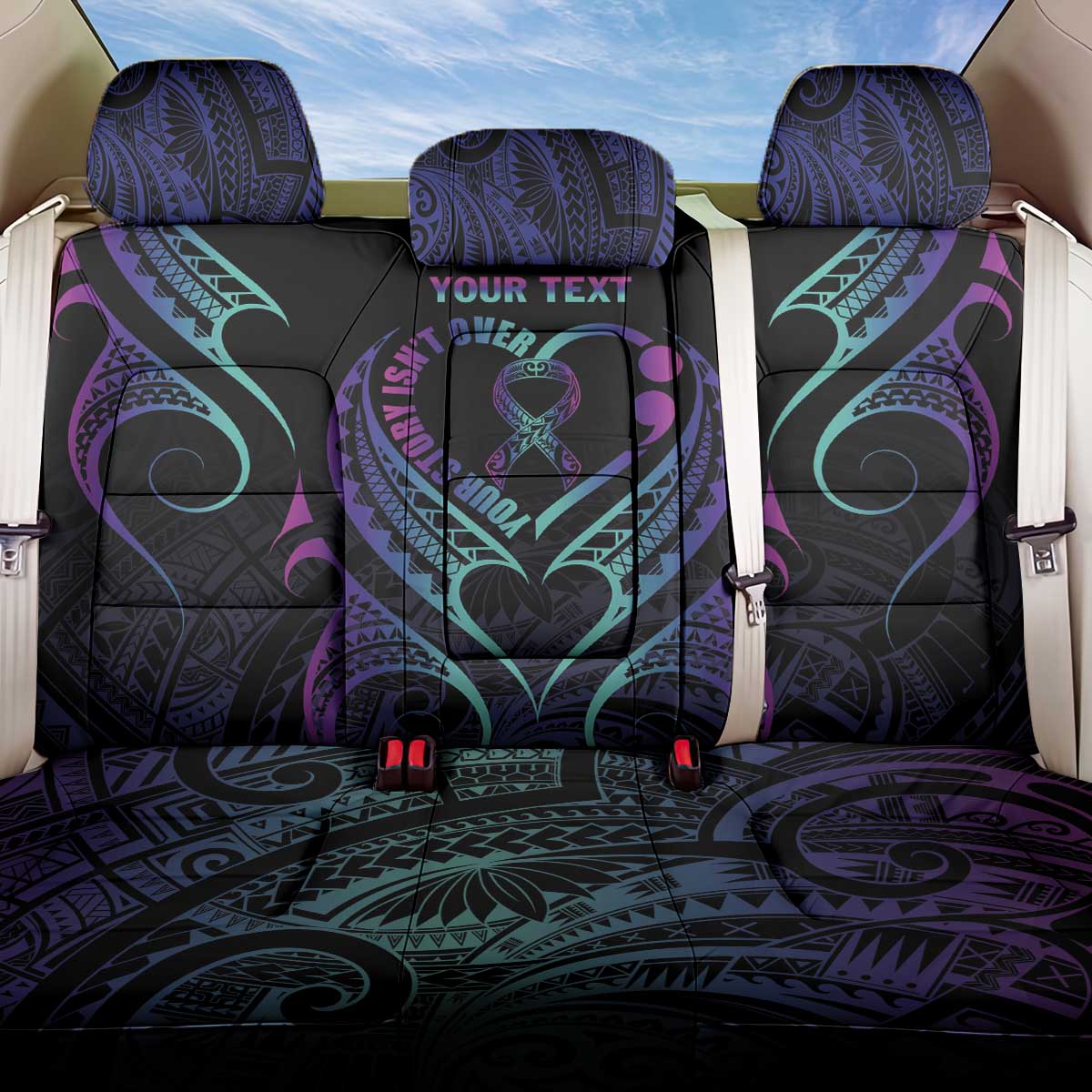 Personalised Your Story Isn't Over Back Car Seat Cover Suicide Prevention Awareness Semicolon Heart LT9 One Size Black - Polynesian Pride