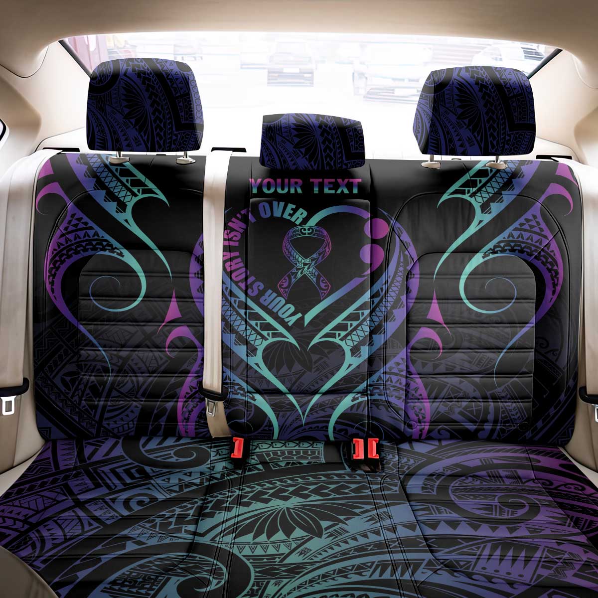 Personalised Your Story Isn't Over Back Car Seat Cover Suicide Prevention Awareness Semicolon Heart LT9 - Polynesian Pride