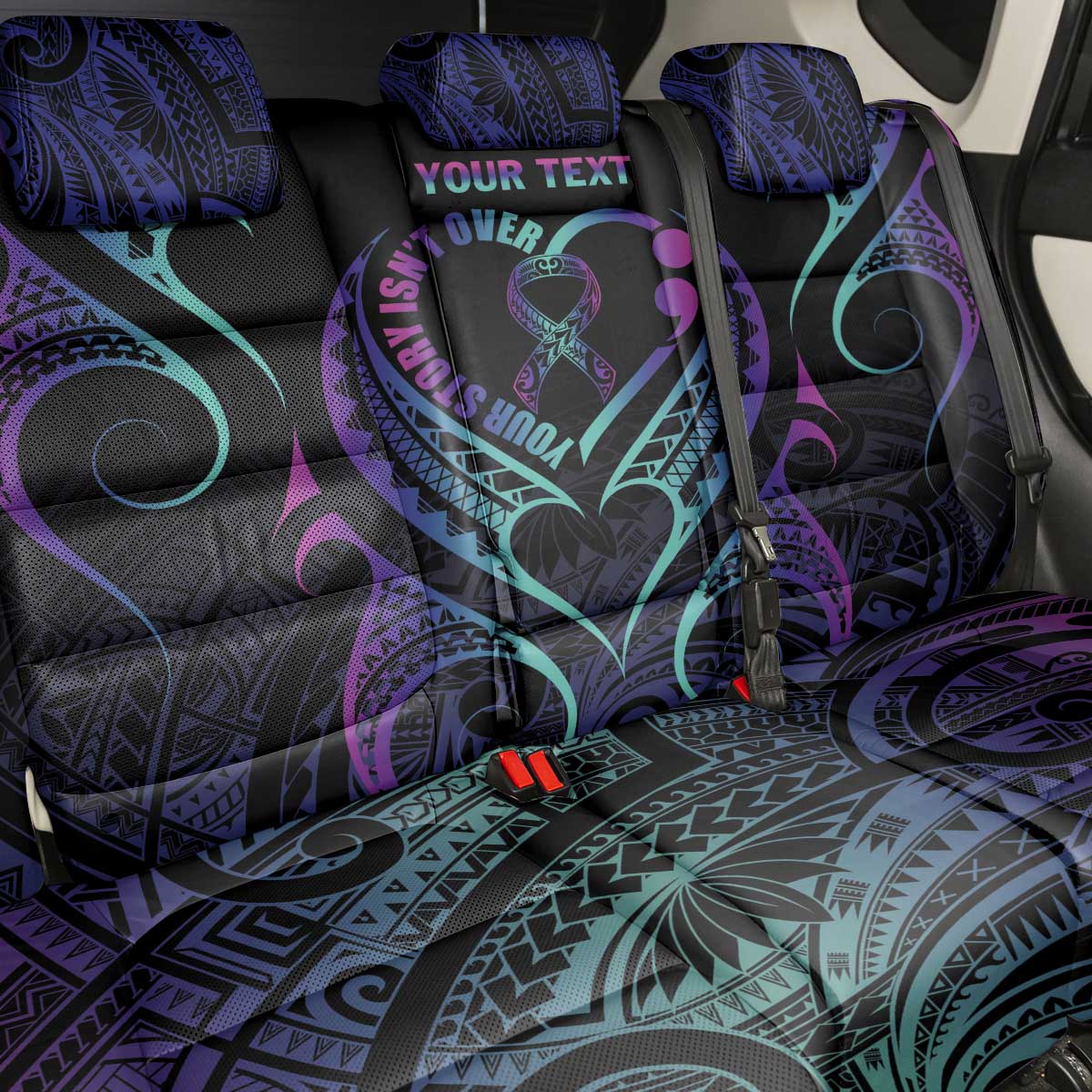 Personalised Your Story Isn't Over Back Car Seat Cover Suicide Prevention Awareness Semicolon Heart LT9 - Polynesian Pride