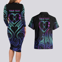 Personalised Your Story Isn't Over Couples Matching Long Sleeve Bodycon Dress and Hawaiian Shirt Suicide Prevention Awareness Semicolon Heart LT9 - Polynesian Pride