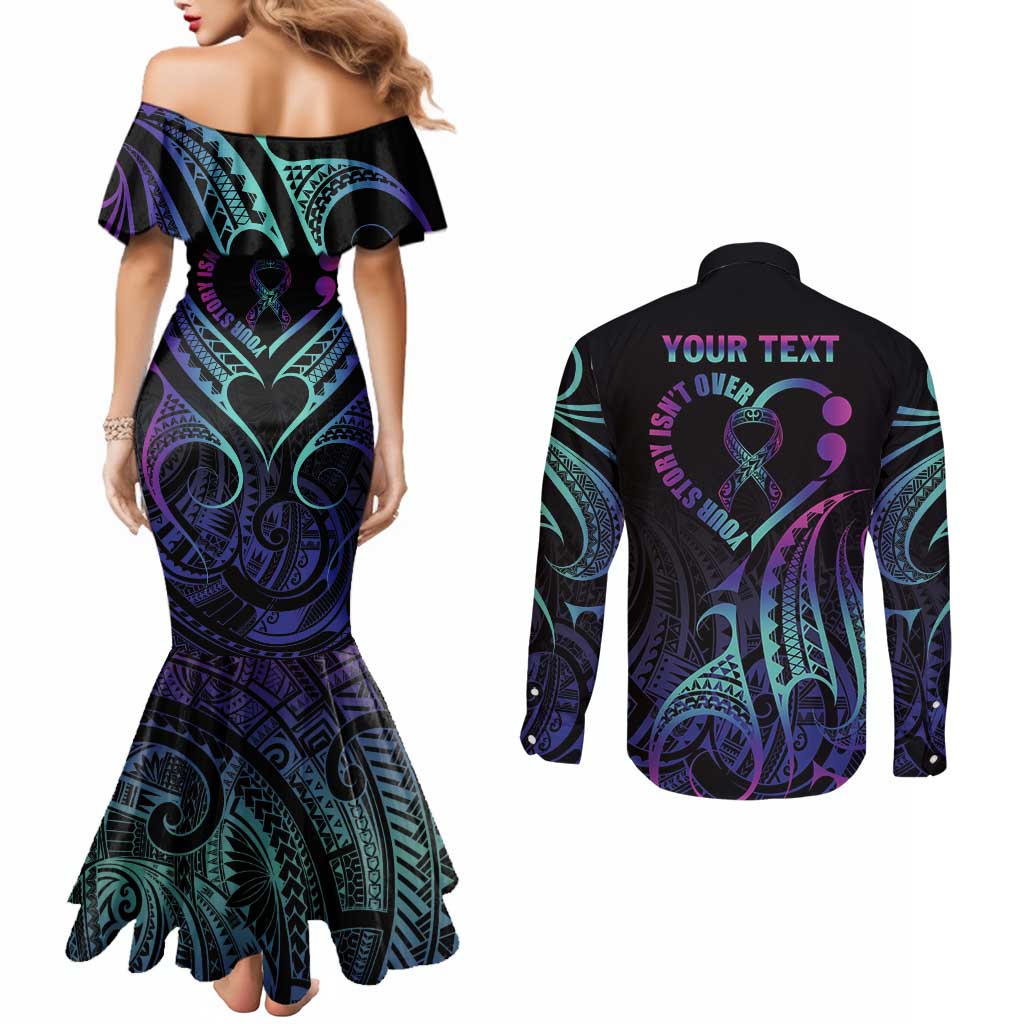 Personalised Your Story Isn't Over Couples Matching Mermaid Dress and Long Sleeve Button Shirt Suicide Prevention Awareness Semicolon Heart