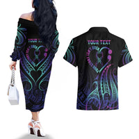 Personalised Your Story Isn't Over Couples Matching Off The Shoulder Long Sleeve Dress and Hawaiian Shirt Suicide Prevention Awareness Semicolon Heart LT9 - Polynesian Pride
