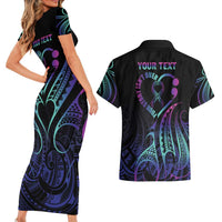 Personalised Your Story Isn't Over Couples Matching Short Sleeve Bodycon Dress and Hawaiian Shirt Suicide Prevention Awareness Semicolon Heart LT9 - Polynesian Pride