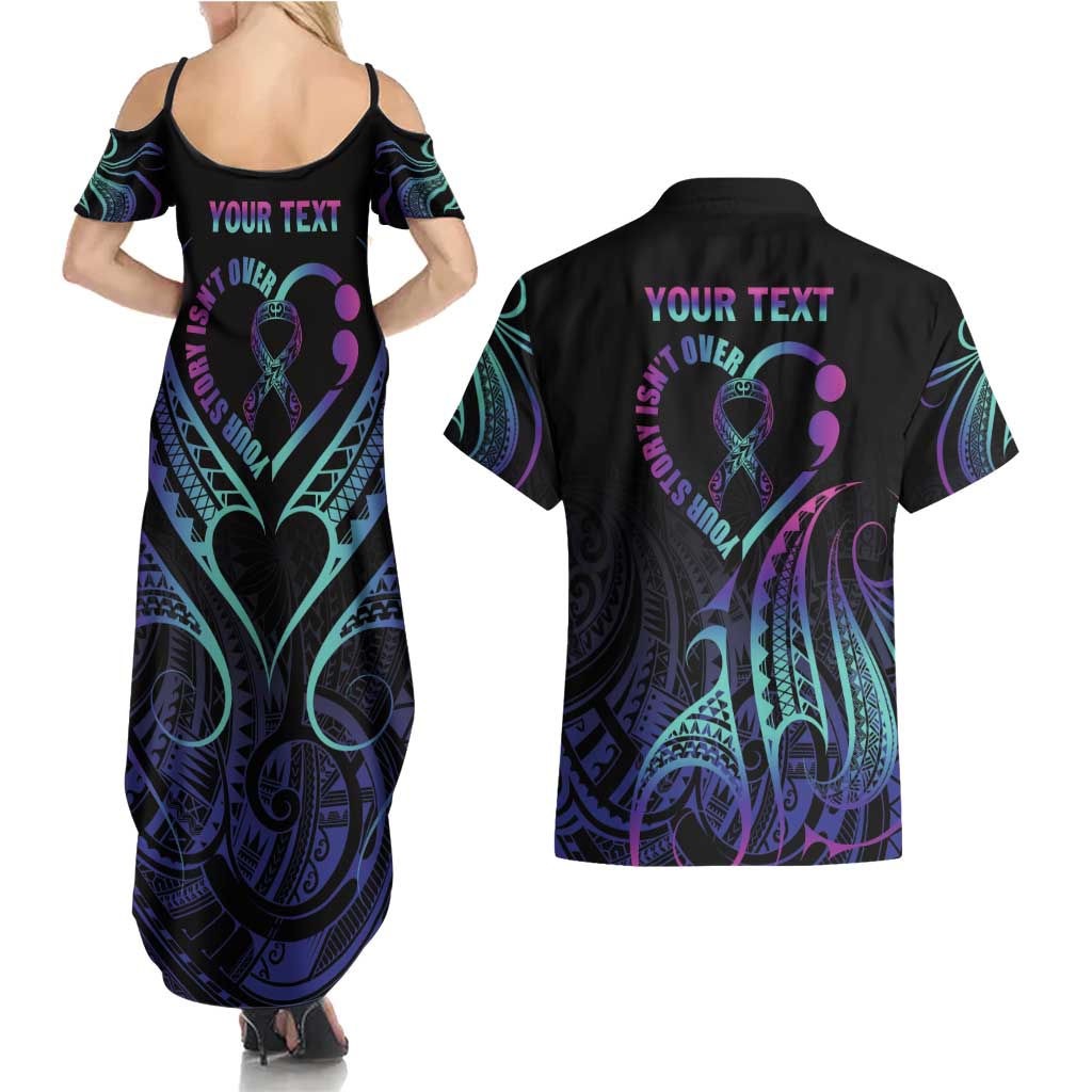 Personalised Your Story Isn't Over Couples Matching Summer Maxi Dress and Hawaiian Shirt Suicide Prevention Awareness Semicolon Heart