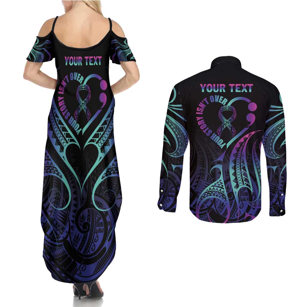 Personalised Your Story Isn't Over Couples Matching Summer Maxi Dress and Long Sleeve Button Shirt Suicide Prevention Awareness Semicolon Heart