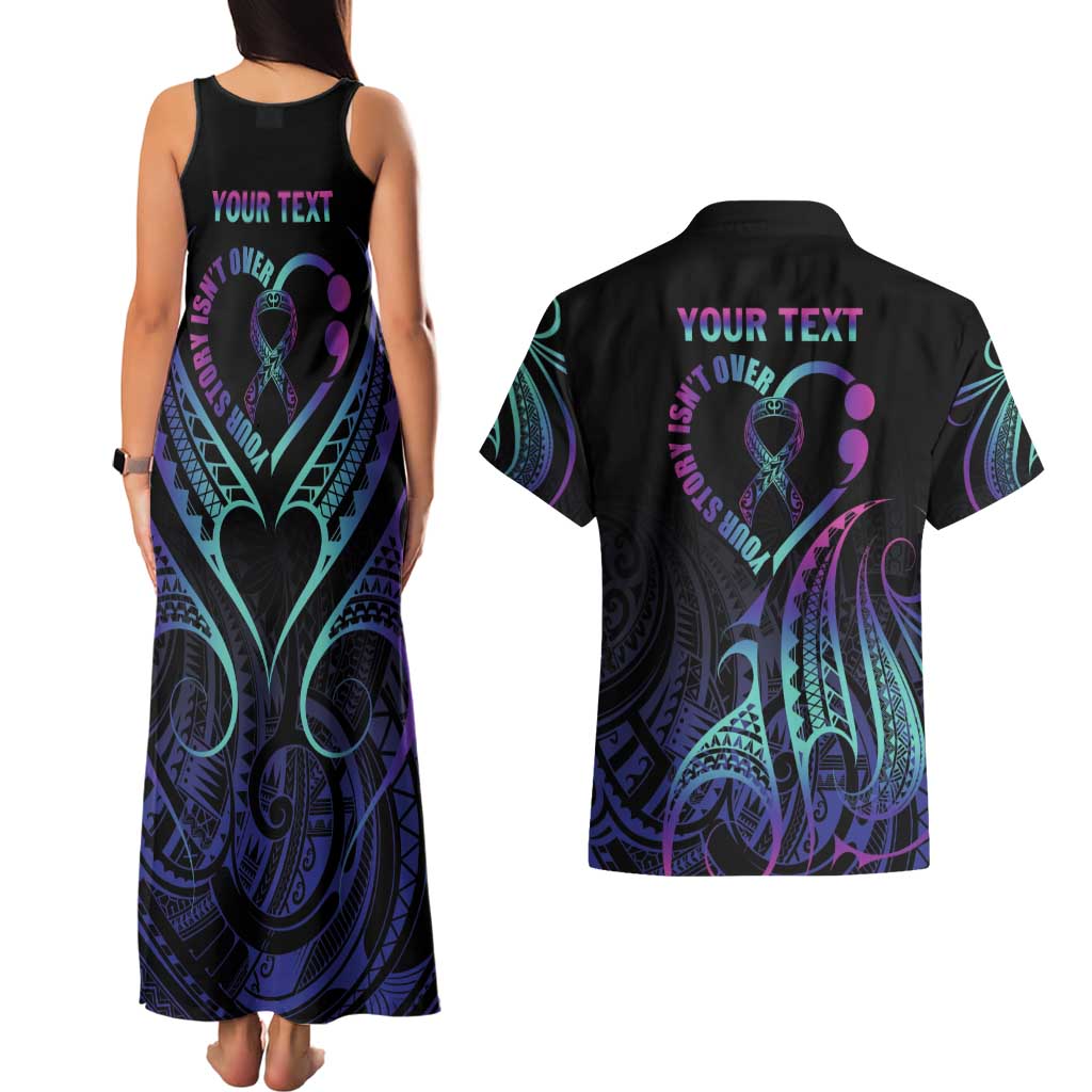 Personalised Your Story Isn't Over Couples Matching Tank Maxi Dress and Hawaiian Shirt Suicide Prevention Awareness Semicolon Heart LT9 - Polynesian Pride
