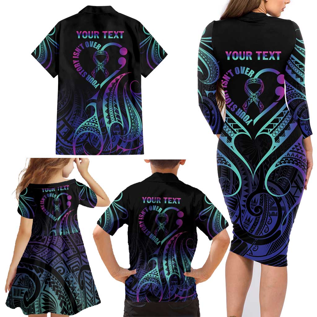 Personalised Your Story Isn't Over Family Matching Long Sleeve Bodycon Dress and Hawaiian Shirt Suicide Prevention Awareness Semicolon Heart LT9 - Polynesian Pride