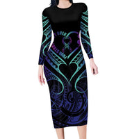 Personalised Your Story Isn't Over Family Matching Long Sleeve Bodycon Dress and Hawaiian Shirt Suicide Prevention Awareness Semicolon Heart LT9 Mom's Dress Black - Polynesian Pride