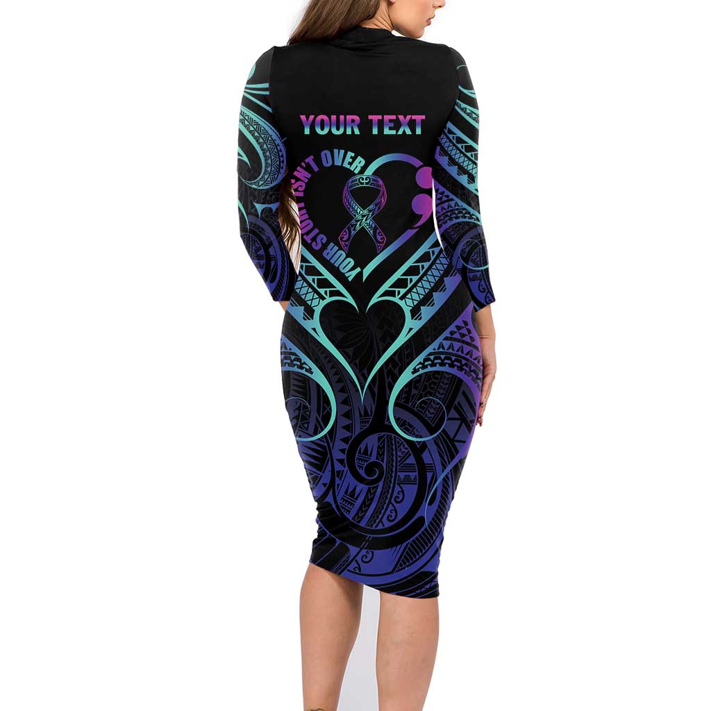 Personalised Your Story Isn't Over Family Matching Long Sleeve Bodycon Dress and Hawaiian Shirt Suicide Prevention Awareness Semicolon Heart LT9 - Polynesian Pride