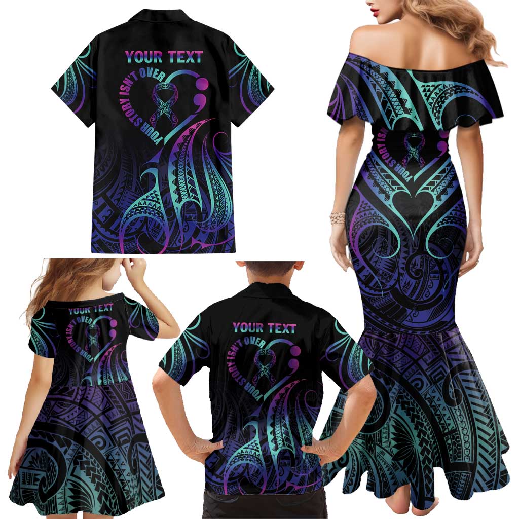 Personalised Your Story Isn't Over Family Matching Mermaid Dress and Hawaiian Shirt Suicide Prevention Awareness Semicolon Heart LT9 - Polynesian Pride