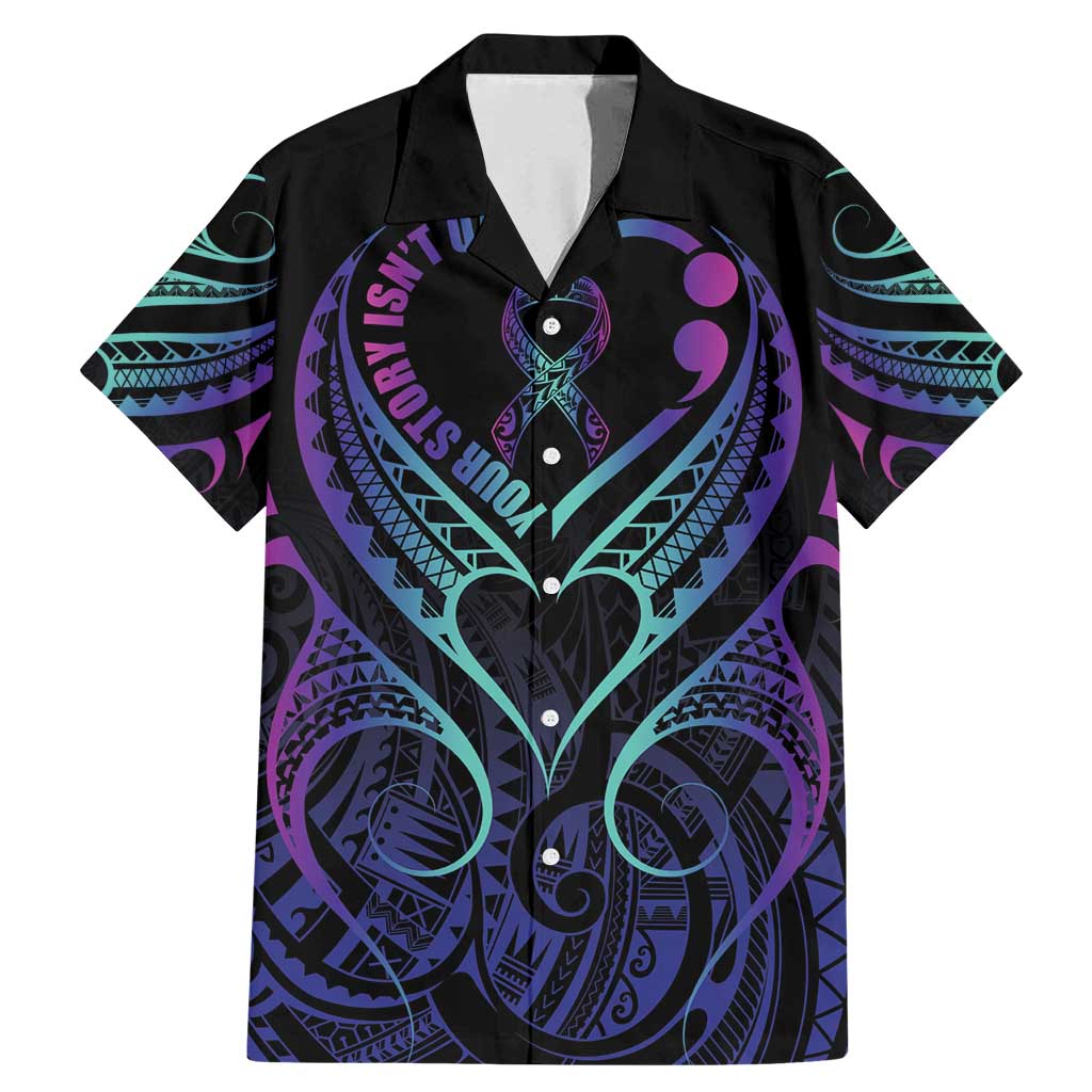 Personalised Your Story Isn't Over Family Matching Mermaid Dress and Hawaiian Shirt Suicide Prevention Awareness Semicolon Heart LT9 Dad's Shirt - Short Sleeve Black - Polynesian Pride