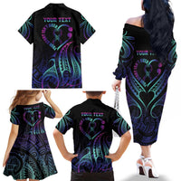Personalised Your Story Isn't Over Family Matching Off The Shoulder Long Sleeve Dress and Hawaiian Shirt Suicide Prevention Awareness Semicolon Heart LT9 - Polynesian Pride