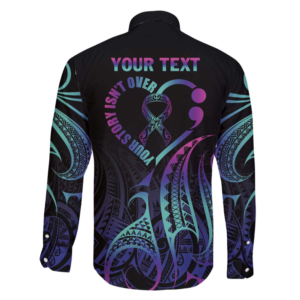 Personalised Your Story Isn't Over Family Matching Off The Shoulder Long Sleeve Dress and Hawaiian Shirt Suicide Prevention Awareness Semicolon Heart LT9 - Polynesian Pride