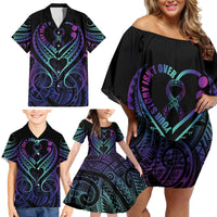 Personalised Your Story Isn't Over Family Matching Off Shoulder Short Dress and Hawaiian Shirt Suicide Prevention Awareness Semicolon Heart LT9 - Polynesian Pride