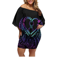 Personalised Your Story Isn't Over Family Matching Off Shoulder Short Dress and Hawaiian Shirt Suicide Prevention Awareness Semicolon Heart LT9 Mom's Dress Black - Polynesian Pride