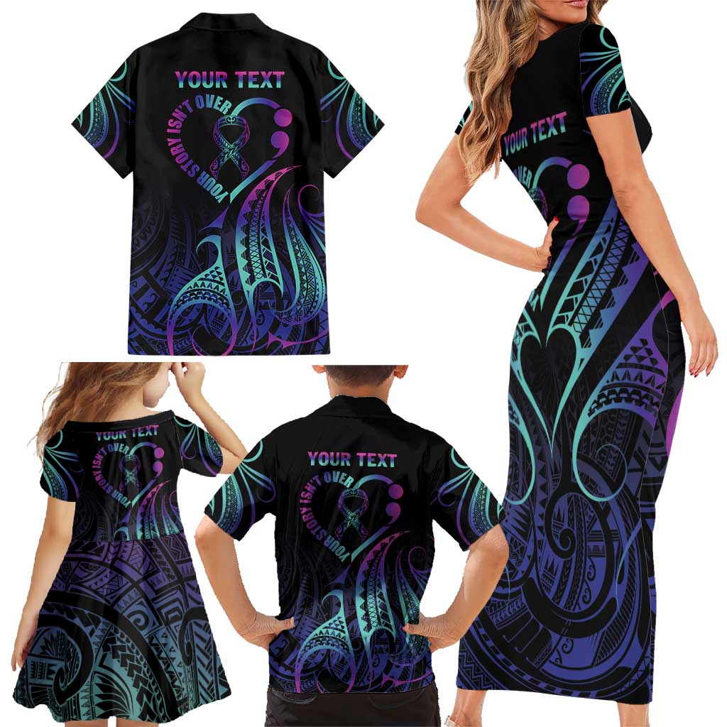 Personalised Your Story Isn't Over Family Matching Short Sleeve Bodycon Dress and Hawaiian Shirt Suicide Prevention Awareness Semicolon Heart LT9 - Polynesian Pride