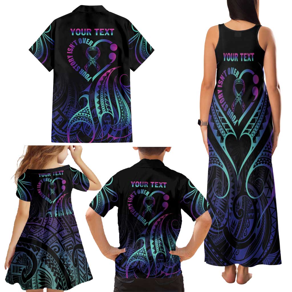 Personalised Your Story Isn't Over Family Matching Tank Maxi Dress and Hawaiian Shirt Suicide Prevention Awareness Semicolon Heart LT9 - Polynesian Pride