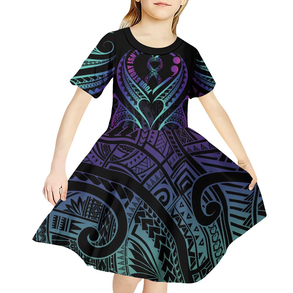 Personalised Your Story Isn't Over Kid Short Sleeve Dress Suicide Prevention Awareness Semicolon Heart