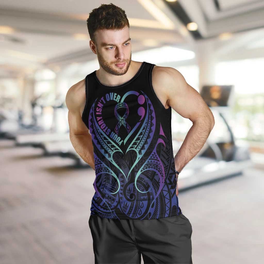 Personalised Your Story Isn't Over Men Tank Top Suicide Prevention Awareness Semicolon Heart LT9 Black - Polynesian Pride