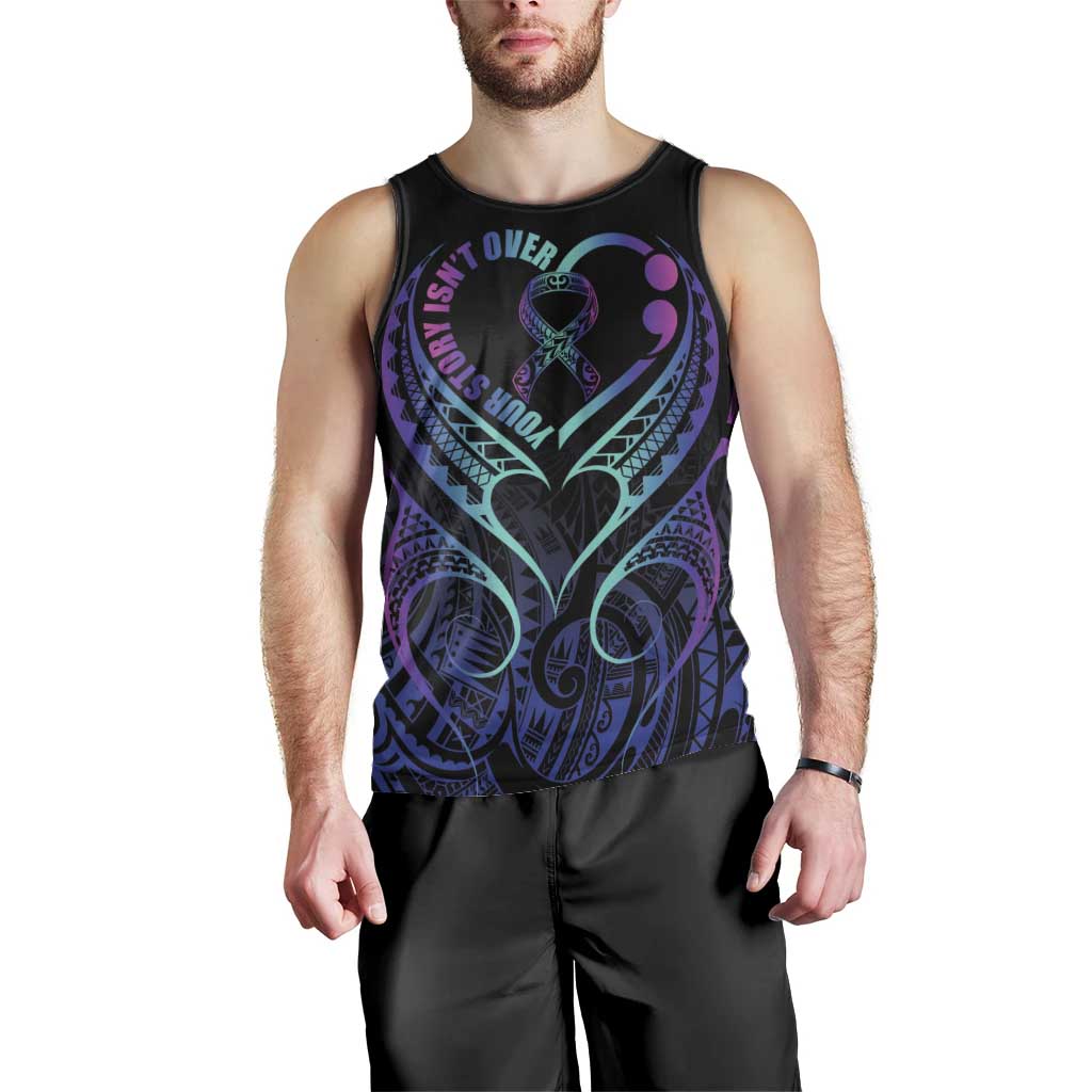 Personalised Your Story Isn't Over Men Tank Top Suicide Prevention Awareness Semicolon Heart LT9 - Polynesian Pride