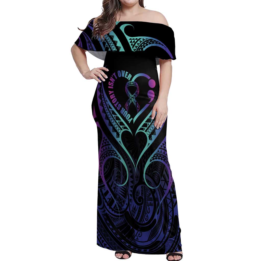 Personalised Your Story Isn't Over Off Shoulder Maxi Dress Suicide Prevention Awareness Semicolon Heart