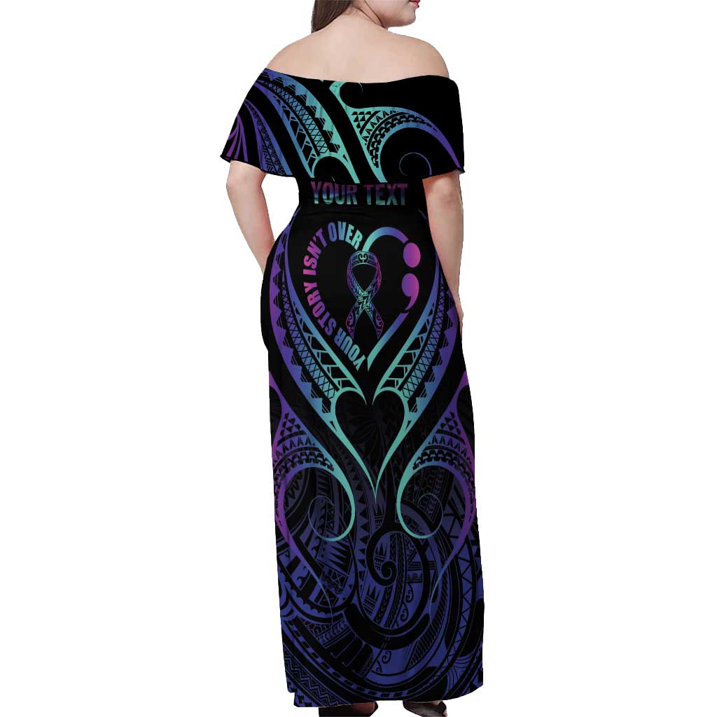 Personalised Your Story Isn't Over Off Shoulder Maxi Dress Suicide Prevention Awareness Semicolon Heart