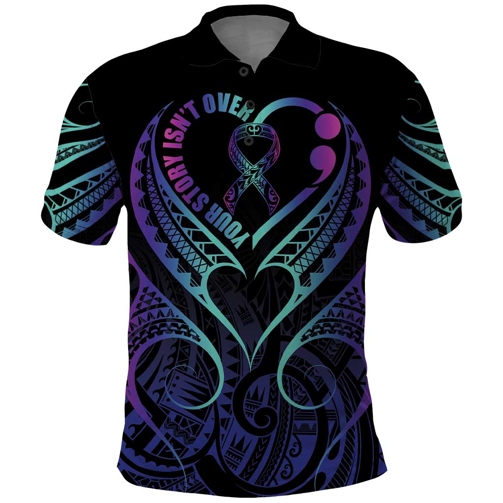 Personalised Your Story Isn't Over Polo Shirt Suicide Prevention Awareness Semicolon Heart