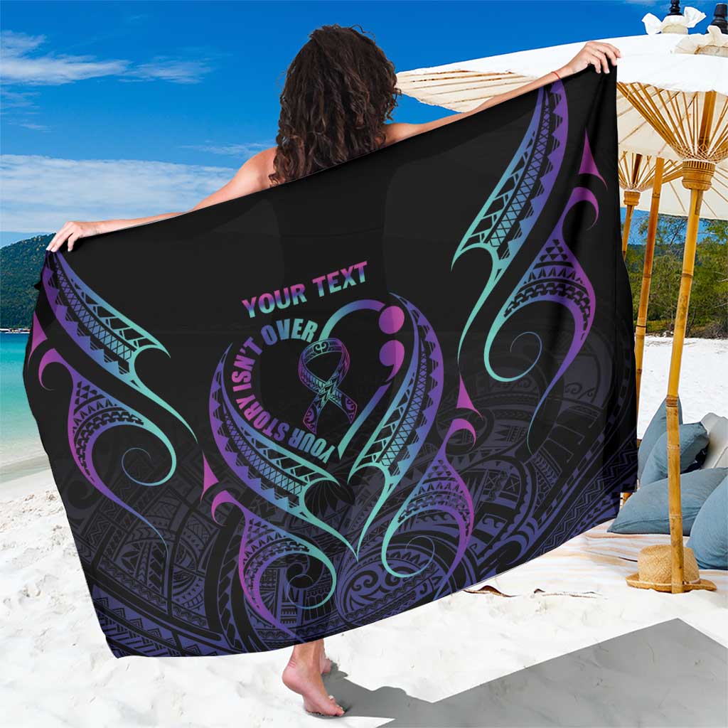Personalised Your Story Isn't Over Sarong Suicide Prevention Awareness Semicolon Heart LT9 One Size 44 x 66 inches Black - Polynesian Pride