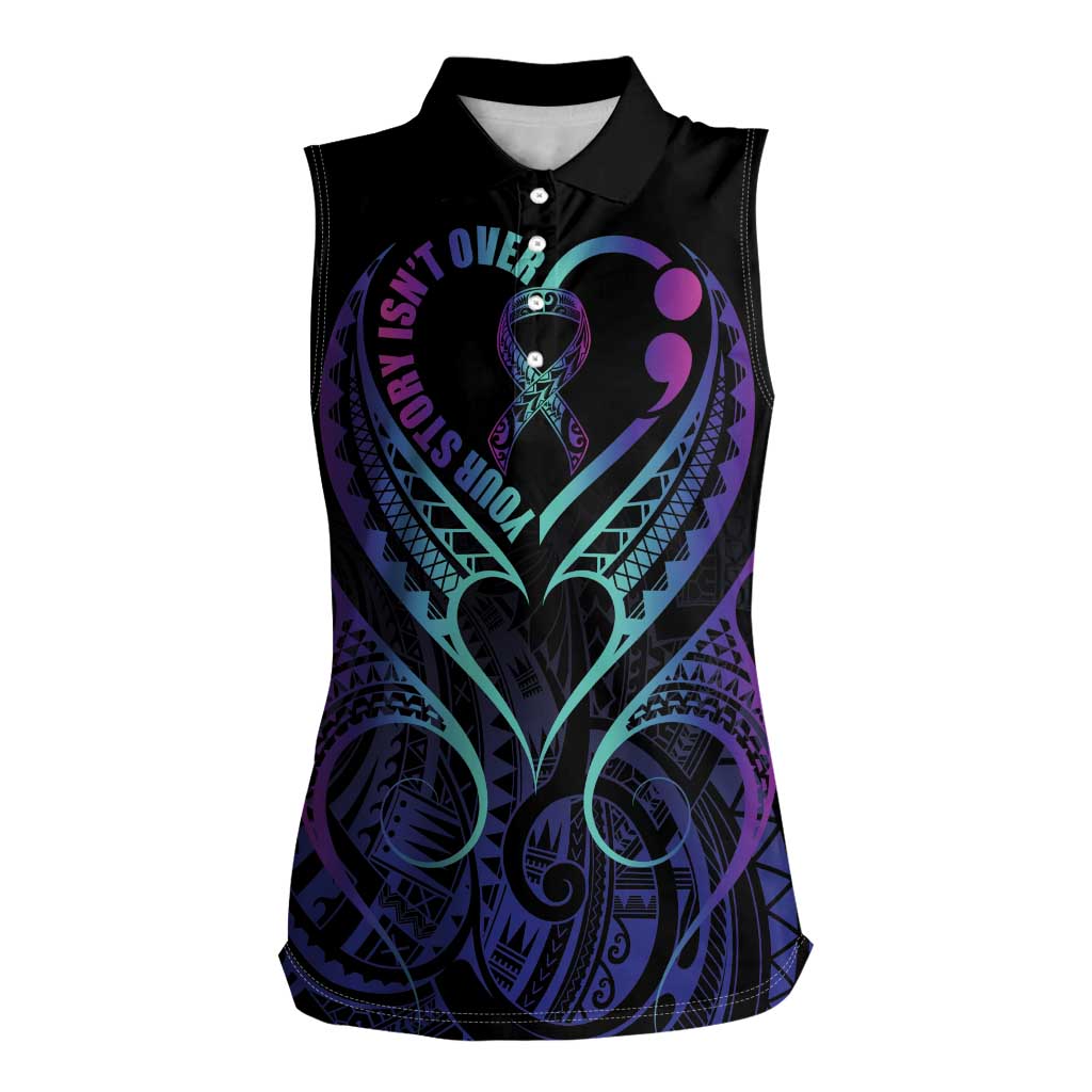 Personalised Your Story Isn't Over Women Sleeveless Polo Shirt Suicide Prevention Awareness Semicolon Heart