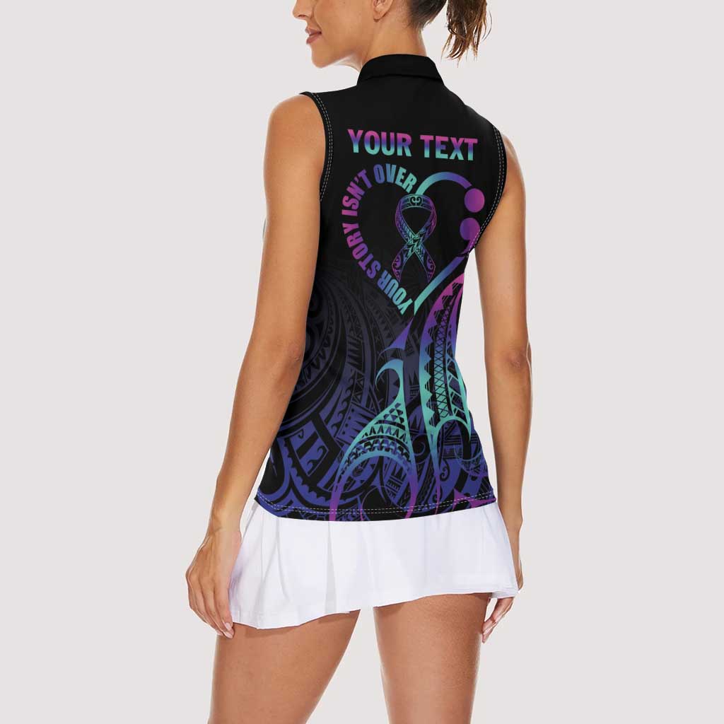 Personalised Your Story Isn't Over Women Sleeveless Polo Shirt Suicide Prevention Awareness Semicolon Heart