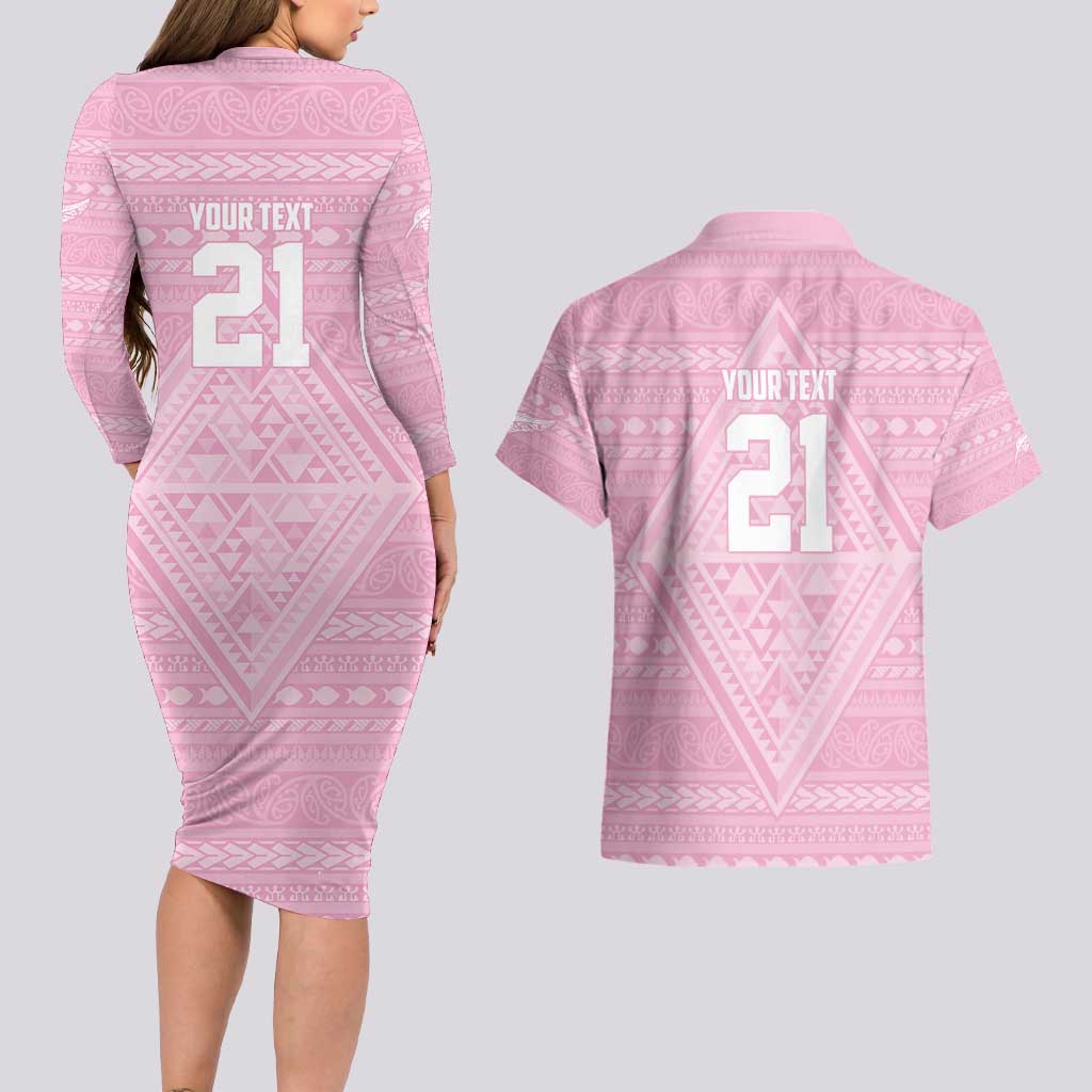 Custom New Zealand Basketball Indigenous Couples Matching Long Sleeve Bodycon Dress and Hawaiian Shirt LT9 - Polynesian Pride