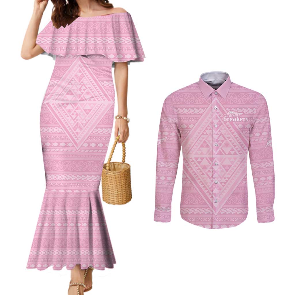 Custom New Zealand Basketball Indigenous Couples Matching Mermaid Dress and Long Sleeve Button Shirt - Polynesian Pride