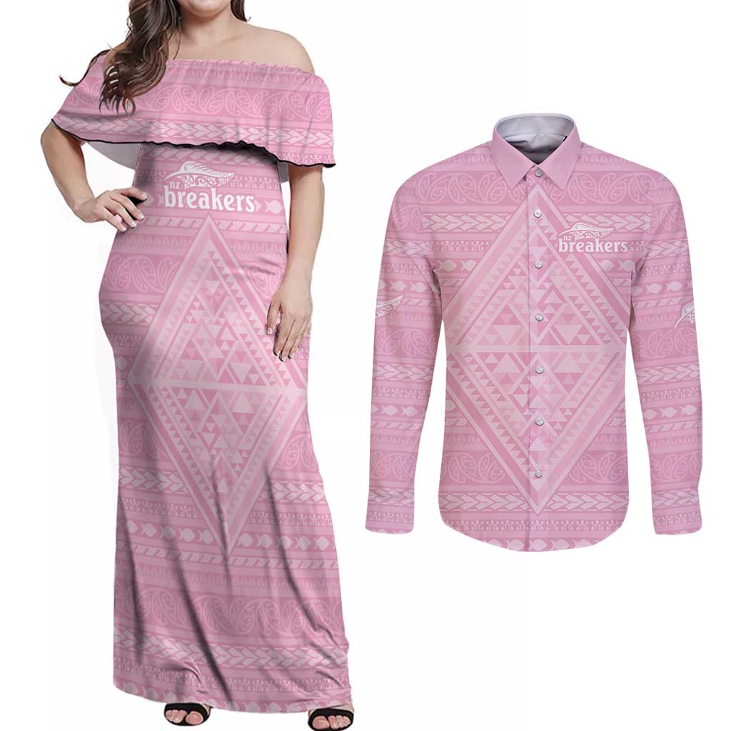 Custom New Zealand Basketball Indigenous Couples Matching Off Shoulder Maxi Dress and Long Sleeve Button Shirt - Polynesian Pride