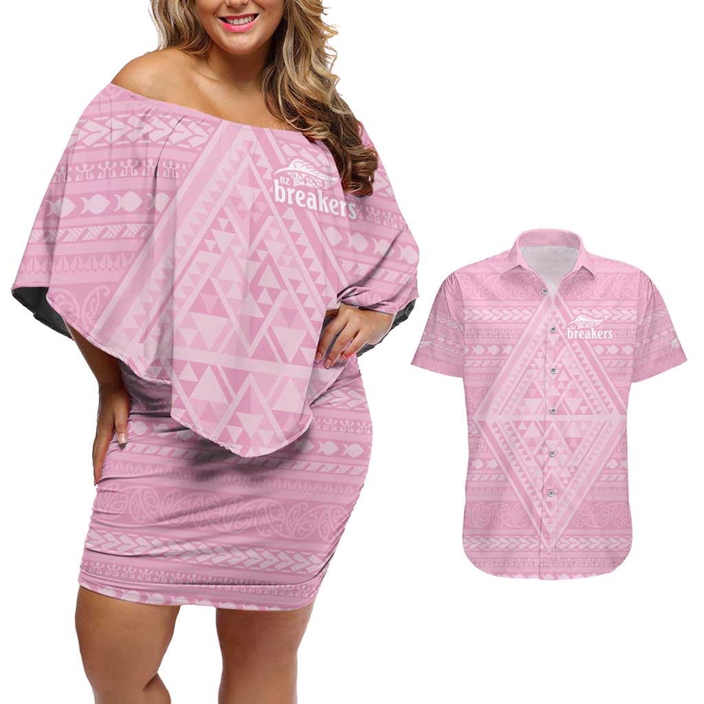 Custom New Zealand Basketball Indigenous Couples Matching Off Shoulder Short Dress and Hawaiian Shirt - Polynesian Pride