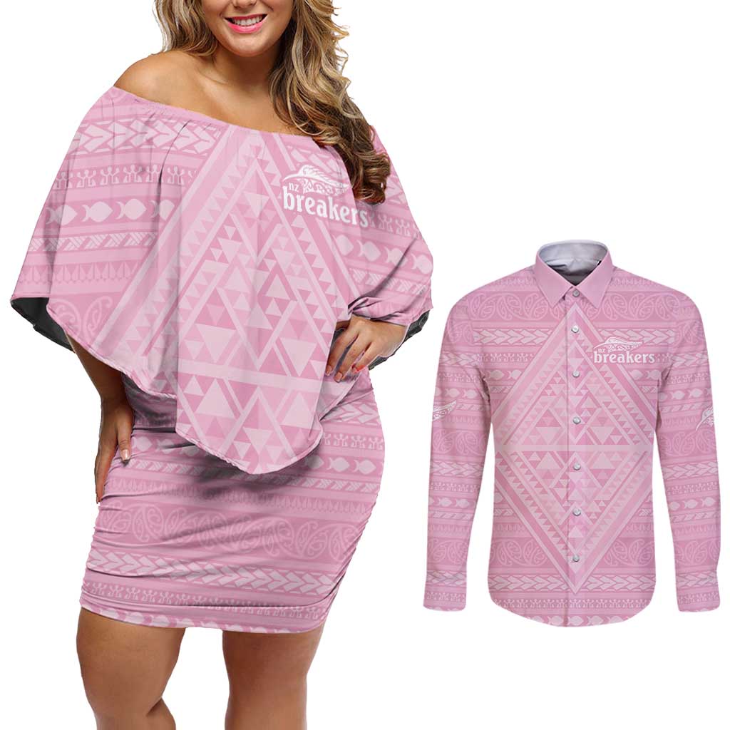 Custom New Zealand Basketball Indigenous Couples Matching Off Shoulder Short Dress and Long Sleeve Button Shirt - Polynesian Pride