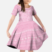 Custom New Zealand Basketball Indigenous Family Matching Off The Shoulder Long Sleeve Dress and Hawaiian Shirt LT9 Daughter's Dress Pink - Polynesian Pride