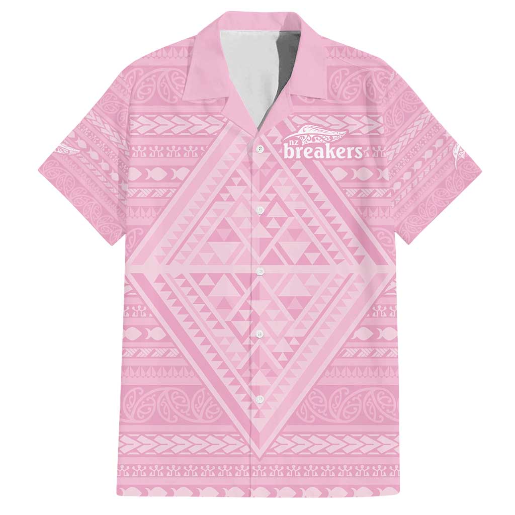 Custom New Zealand Basketball Indigenous Family Matching Off Shoulder Maxi Dress and Hawaiian Shirt LT9 Dad's Shirt - Short Sleeve Pink - Polynesian Pride